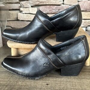 BORN Leather Slip On W31239 Clog Loafer Block Heel Shoes - Women's 9 M Black